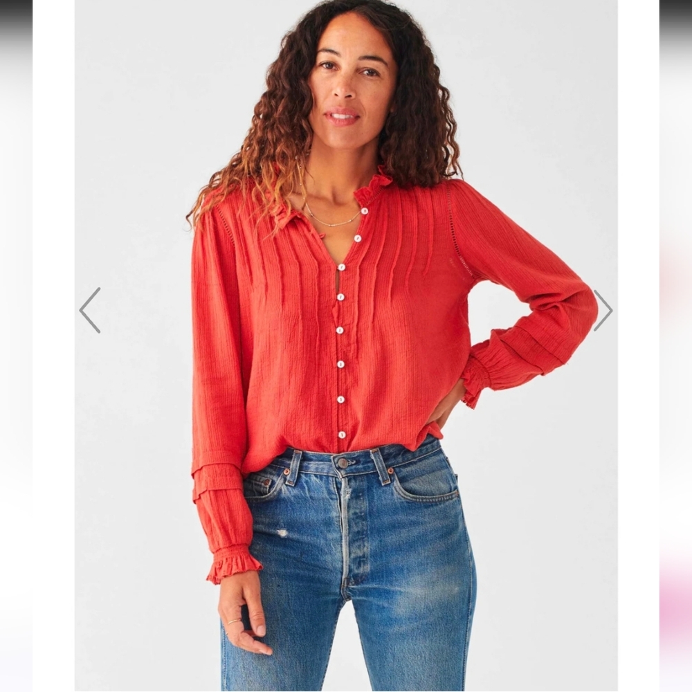 NWT Faherty Willa Top Carmine Red  Button Up Blouse